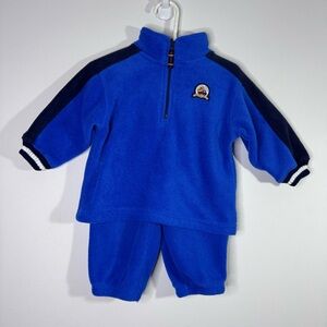 Vintage Carter’s 12M Fleece Set Blue Truck Pullover Pants Baby Outfit